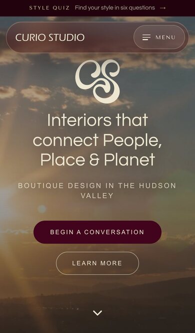 The Curio Studio home page on a phone